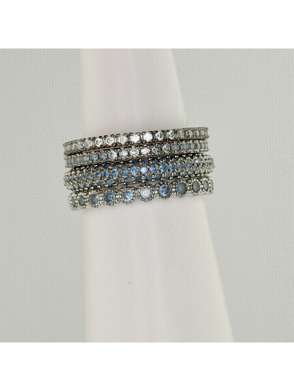 Bomb Party Ring Sz 9 "Dreaming Of Paris" Aquamarine Ombre on Rhodium RBP6443